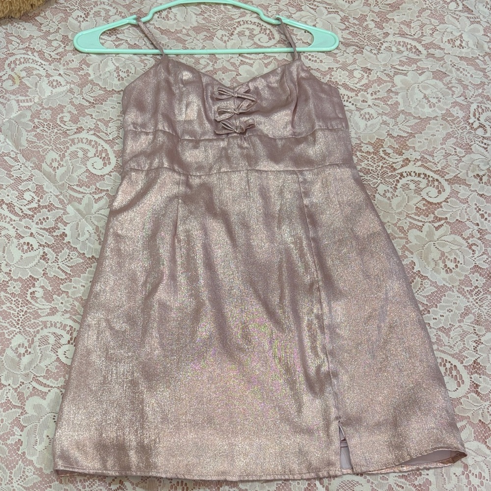 Francesca's Collections Pink Metallic Prom Dress